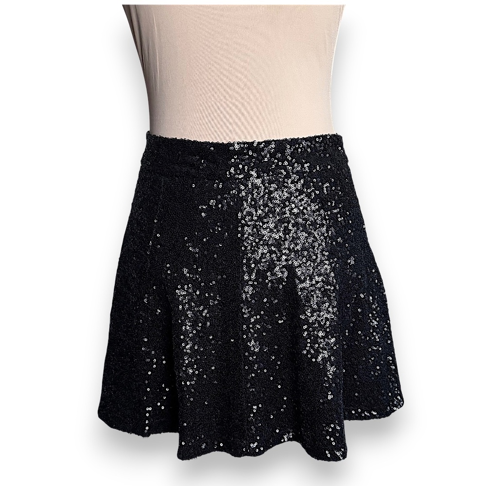 TOBI Black Sequin Skater Skirt Size S